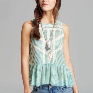 Free People Green Crochet Peplum Tank Top